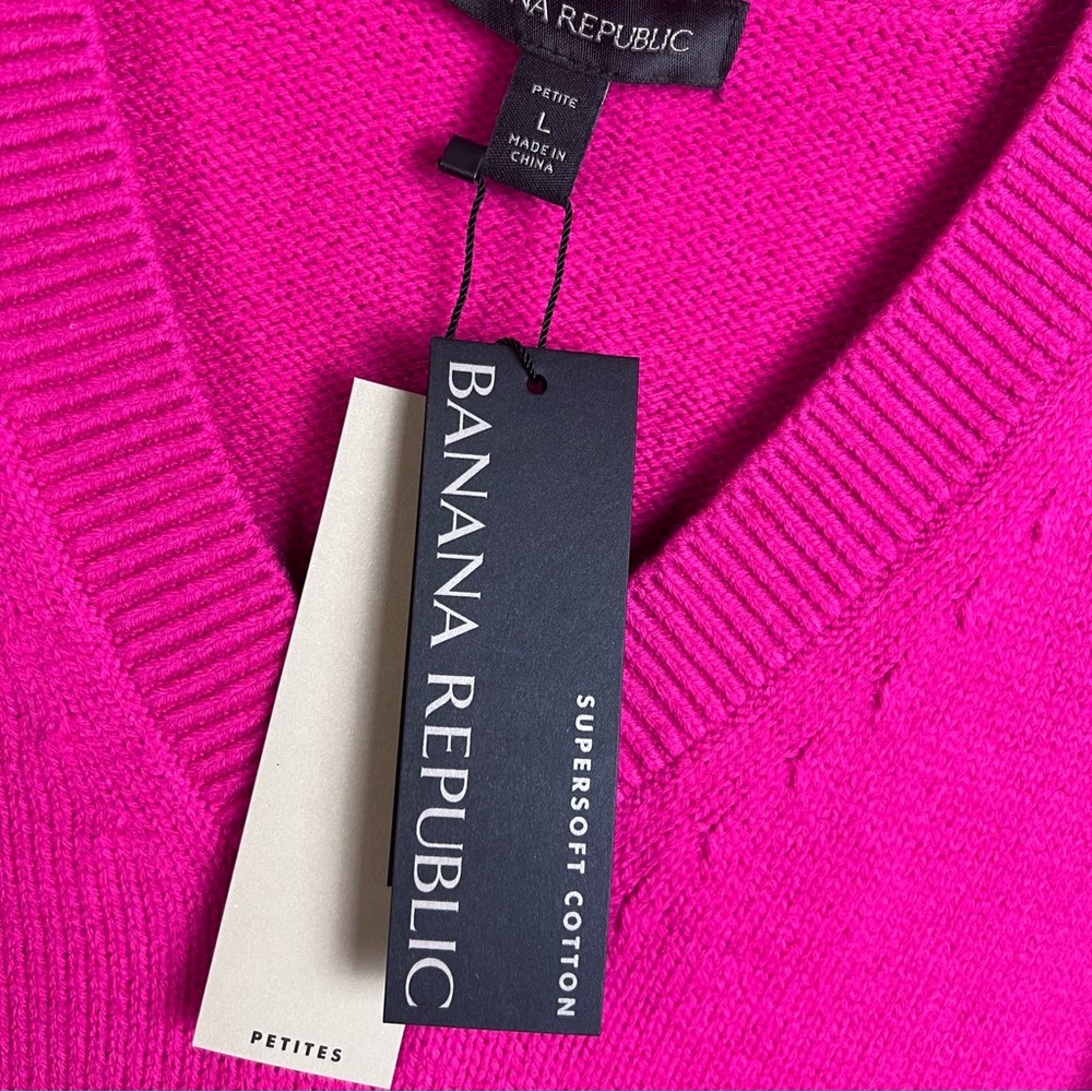 Banana Republic Factory Perfectly Soft V-Neck Sweater Berry Pink Size Petite L - Picture 10 of 14